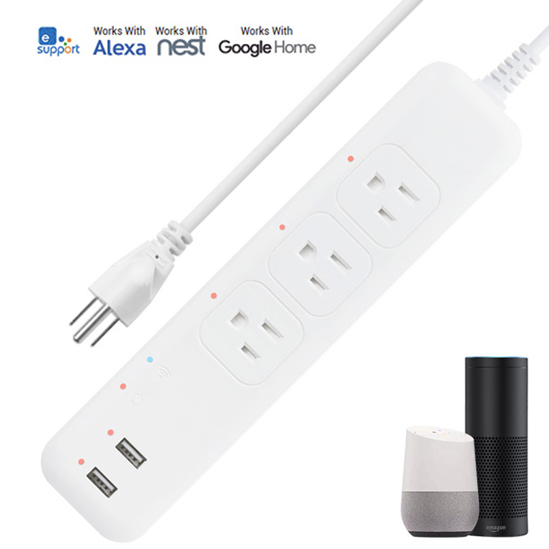 AC125V WIFI Smart Power Strip 3AC Fast Charge Plug Sockets Voice Control All In One 2 USB Sort Wiring Board US Plug Work with Amazon Alexa, Google Assistant